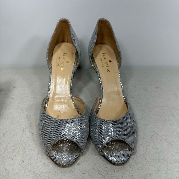 Kate Spade Sage Silver Glitter D'orsay Open Toe Heels Pumps Size 6 - Picture 3 of 7